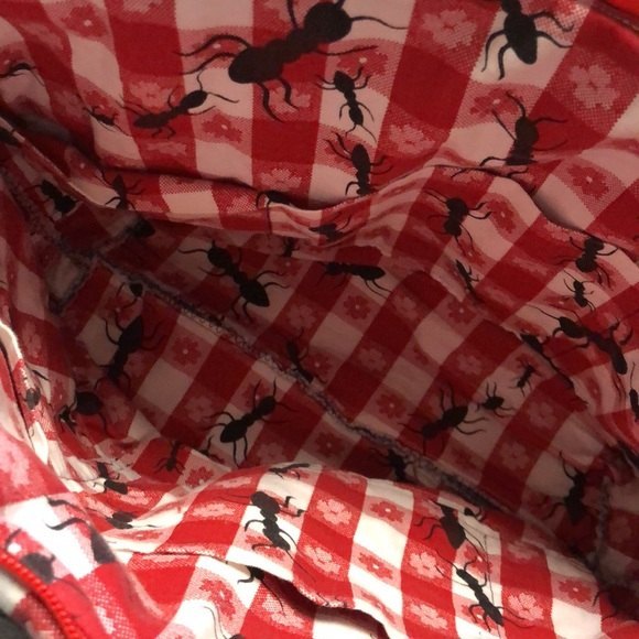 Womens Over Shoulder Picnic Style Purse Graphic Embroidery Red Gingham/Denim - Picture 6 of 6